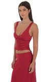 Satin V Neck Top in Red