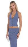 Button Halter Top in Powder Blue