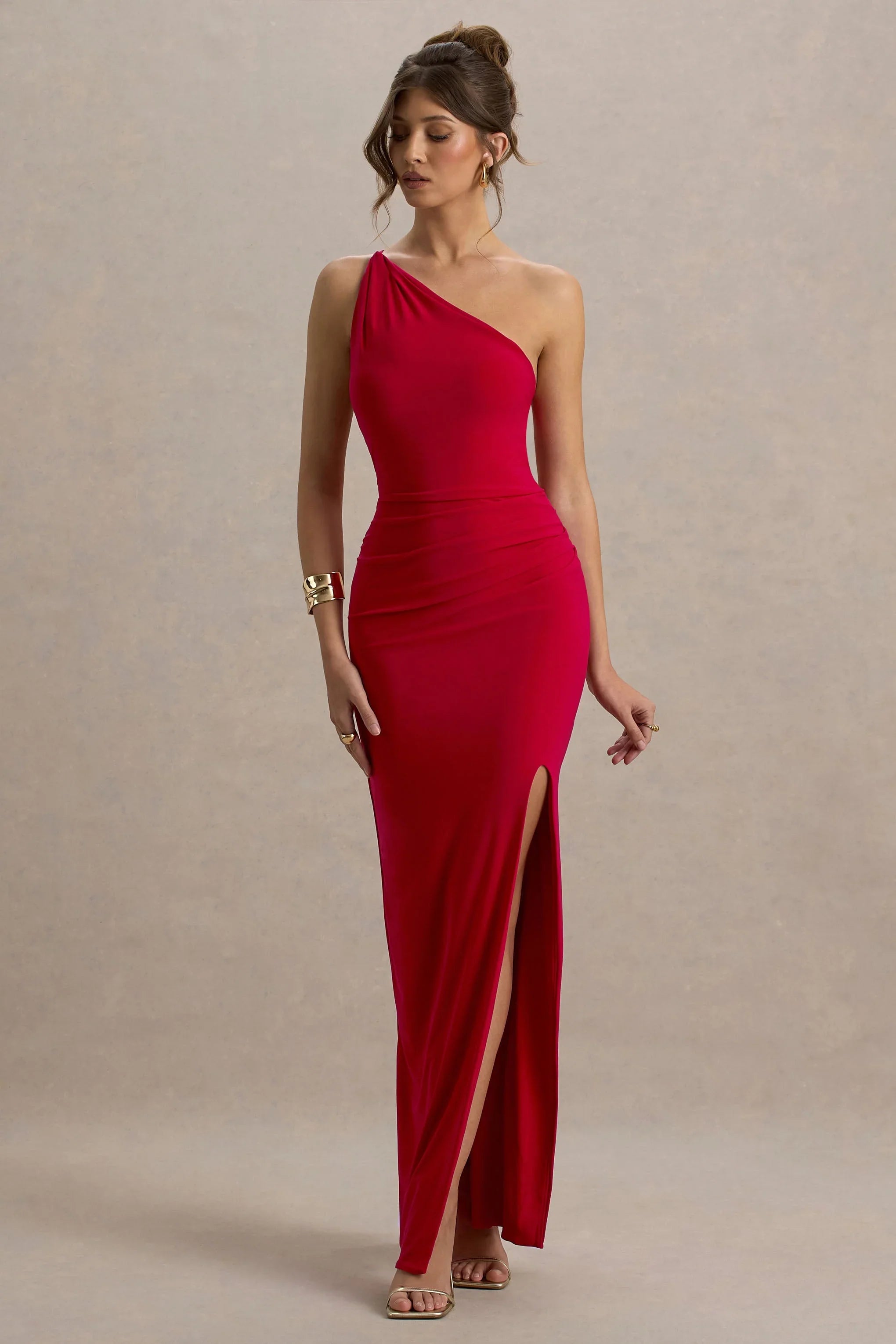 Dressing Up Red One Shoulder Maxi Dress With Open Back Detail