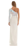 Iridescent Sequin One Shoulder Maxi Dress in White