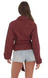 Suede Belted Leather Jacket in Burgundy