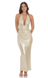 Plunge Metallic Bodycon Maxi Dress in Gold
