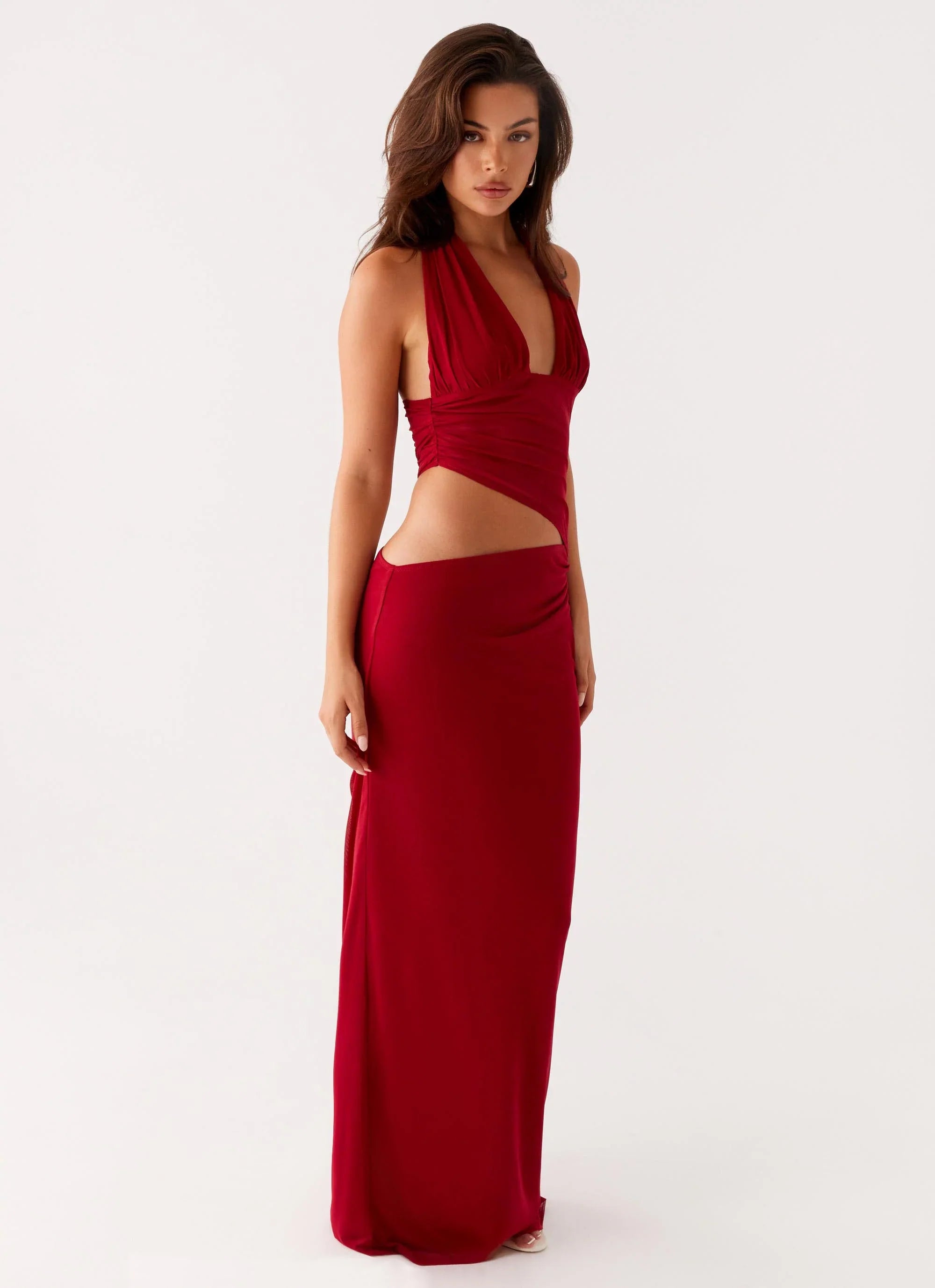 Main Act Halter Maxi Dress Raspberry