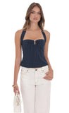 Halter Pinstripe Top In Navy
