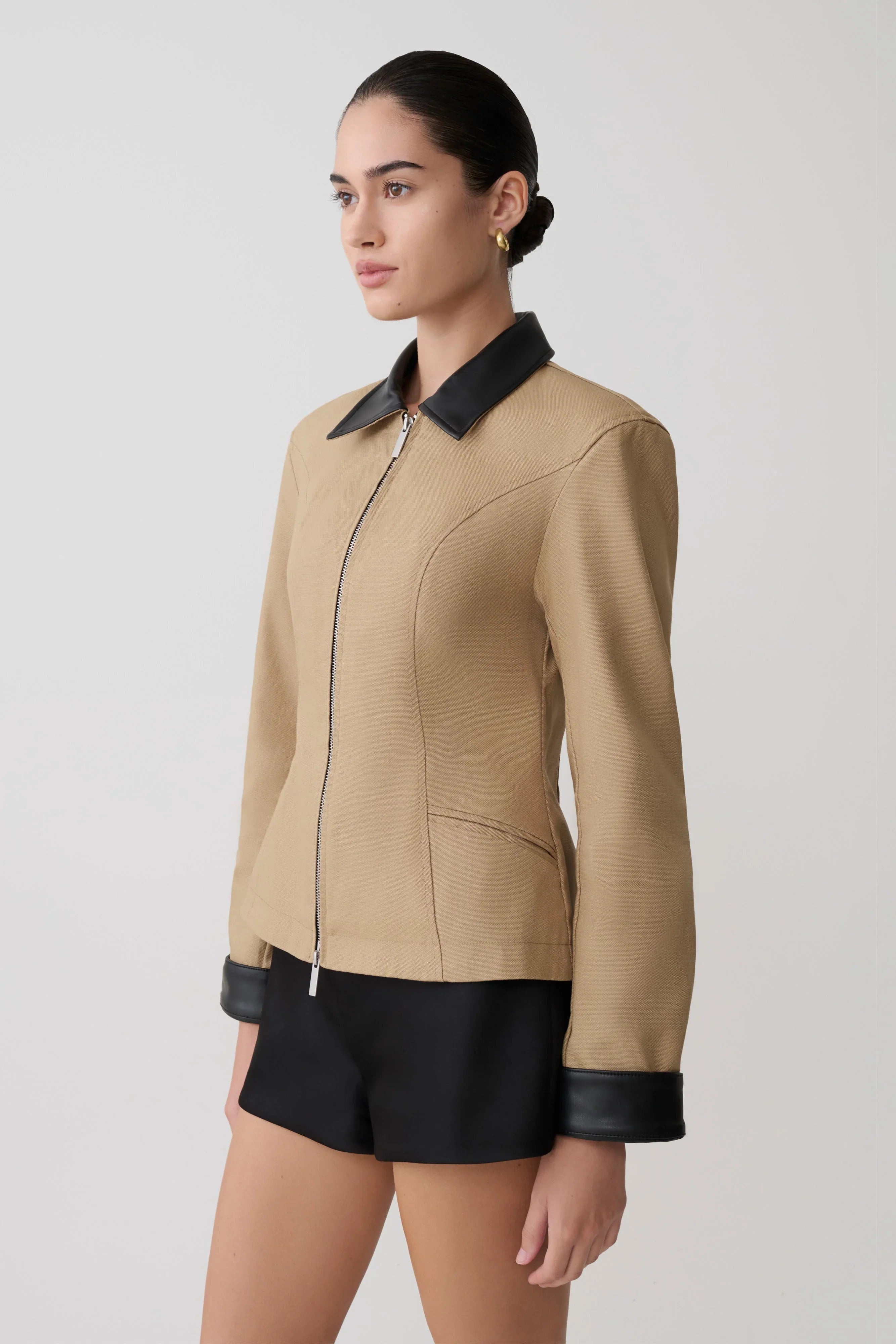Solange Zip Up Collared Jacket Natural