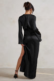 Patricia Black Extreme Plunge Long Sleeve Maxi Dress With Tie Detail