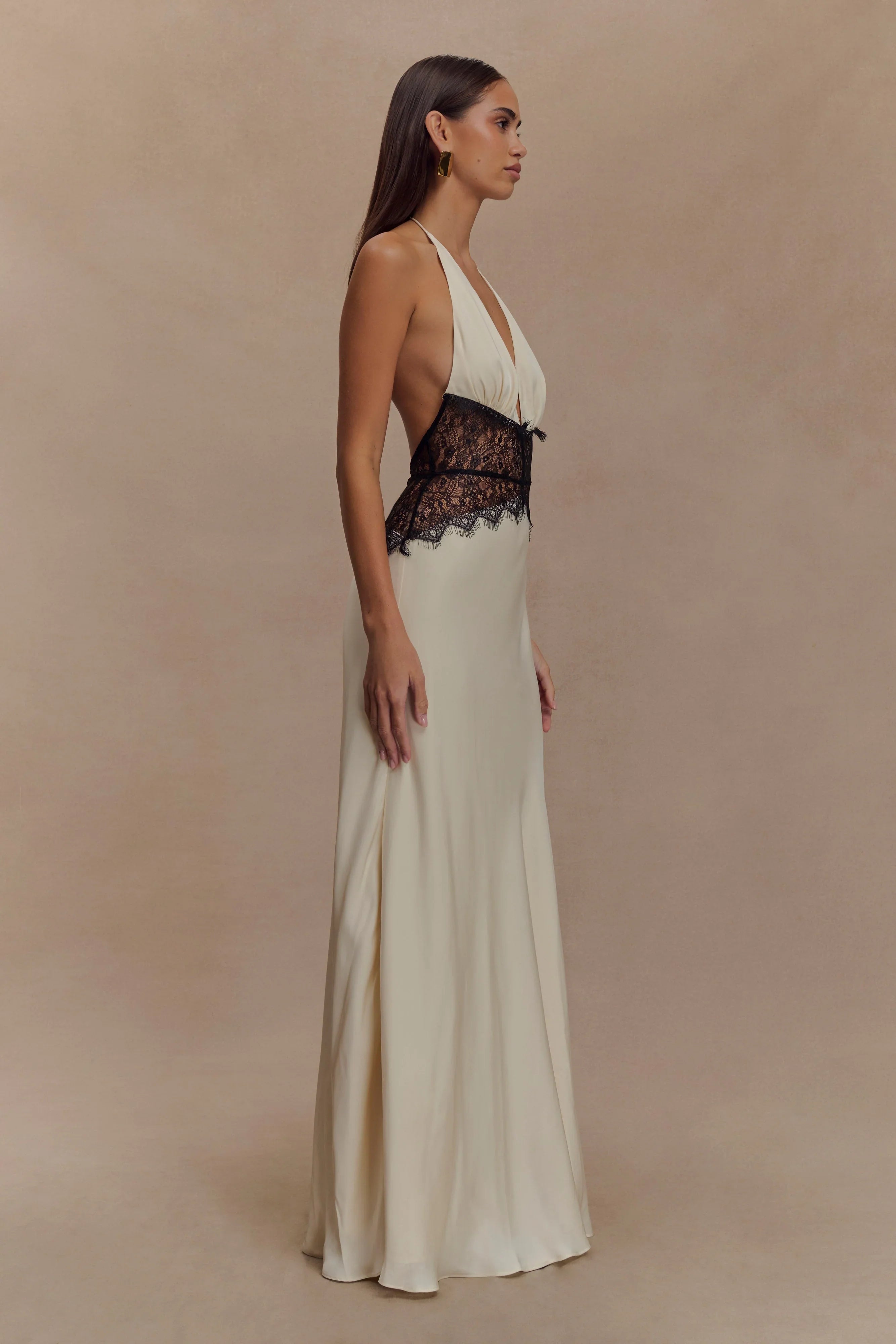 Dinah Lace And Satin Maxi Dress Black Ivory