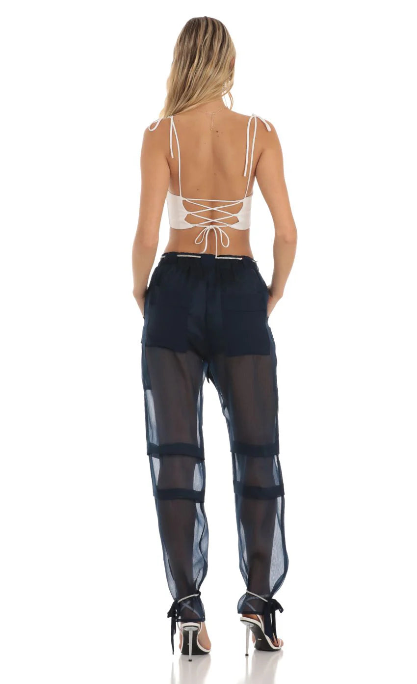 Rhinestone Pants in Navy