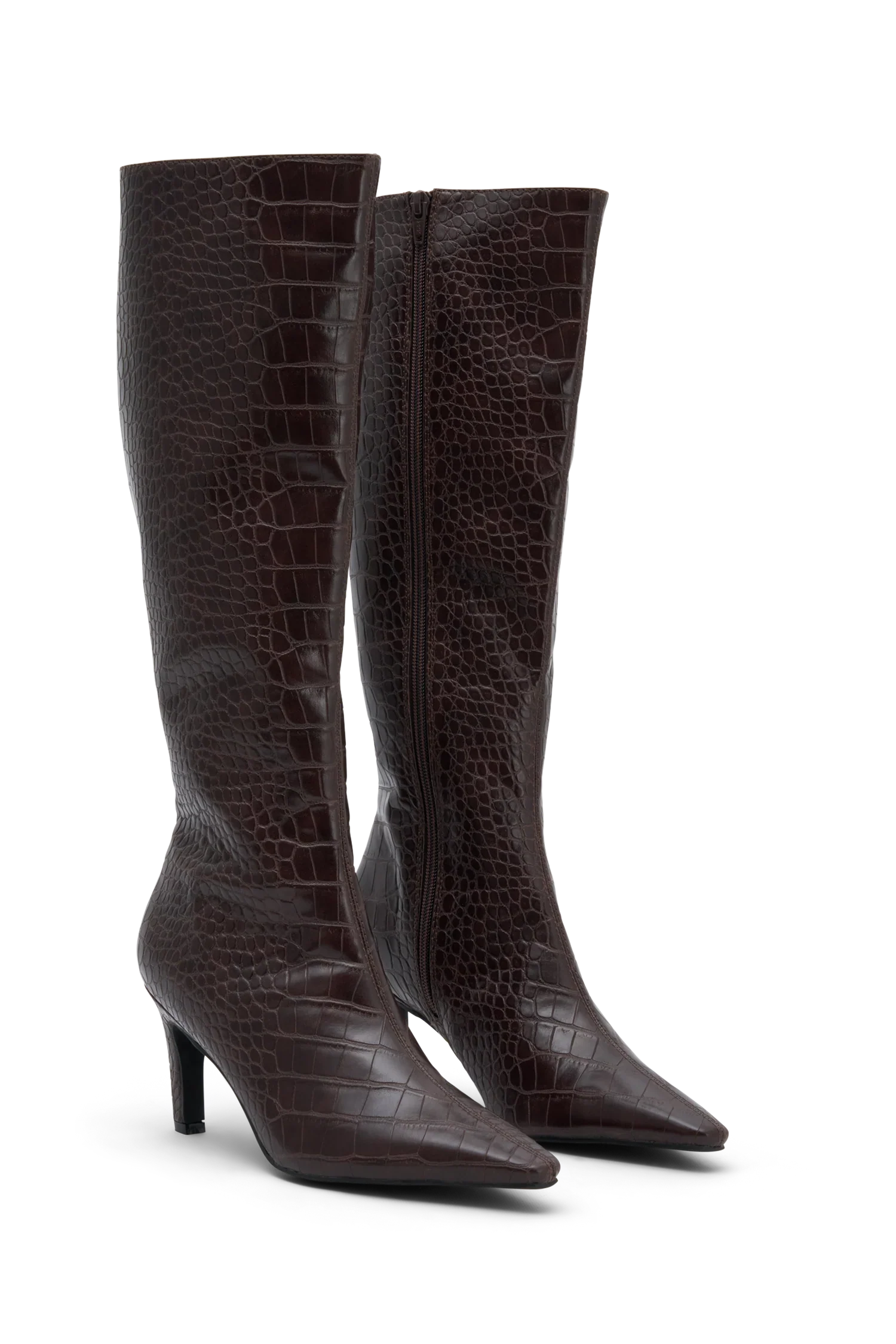 Sarah Faux Leather Crocodile Boot Chocolate