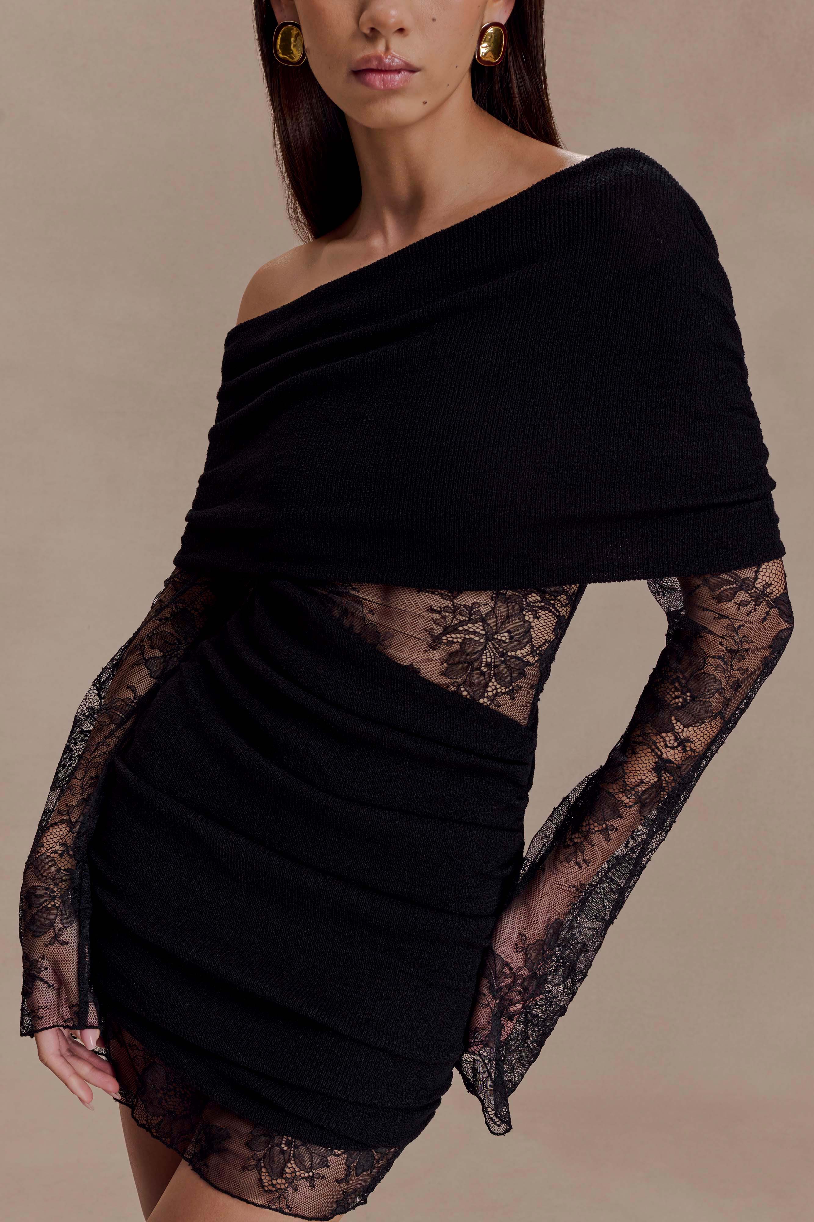 Luxie Lace Knit Mini Dress Black