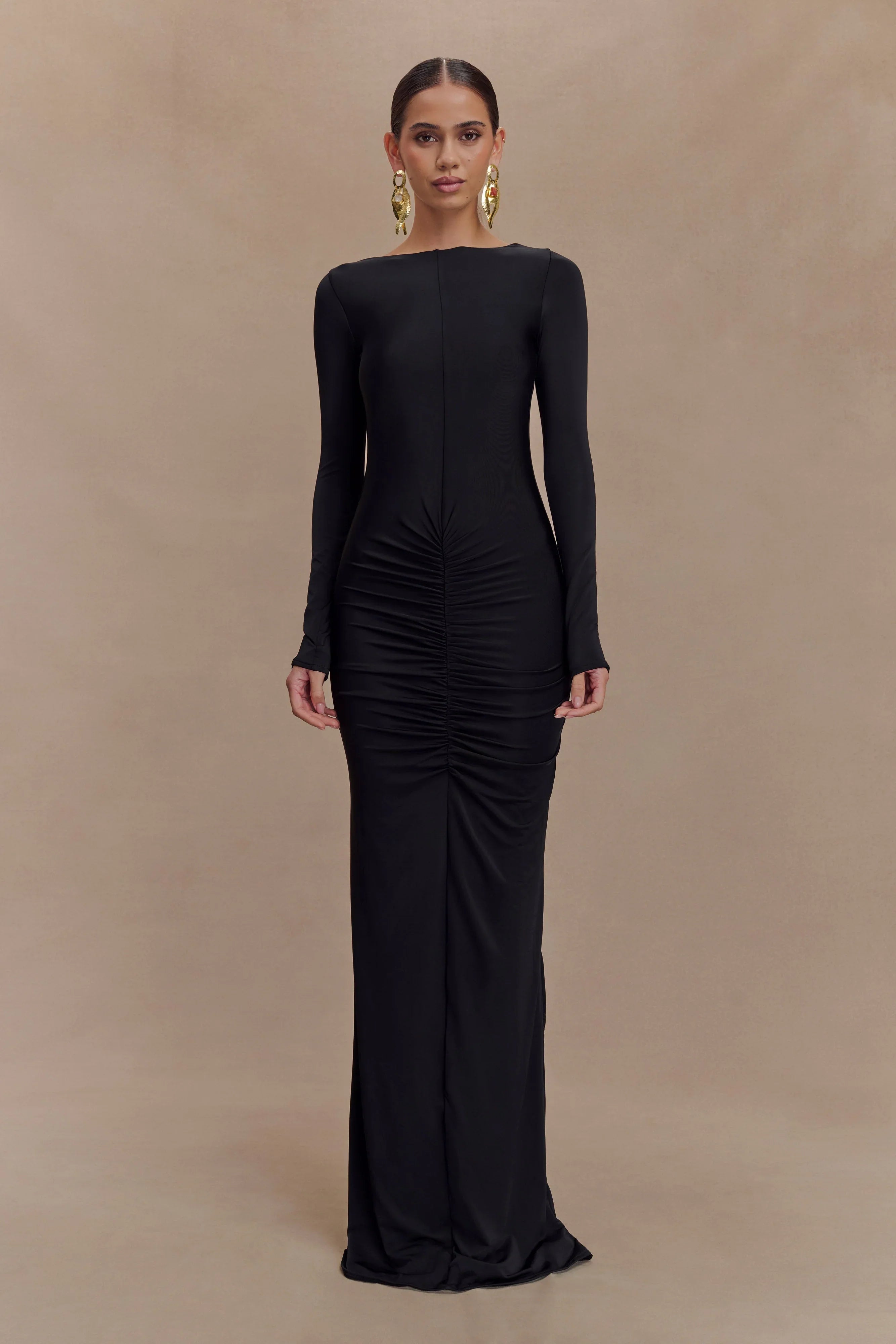 Louisa Long Sleeve Slinky Maxi Dress Black