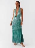 Nerissa Cowl Neck Maxi Dress Green Tie Dye