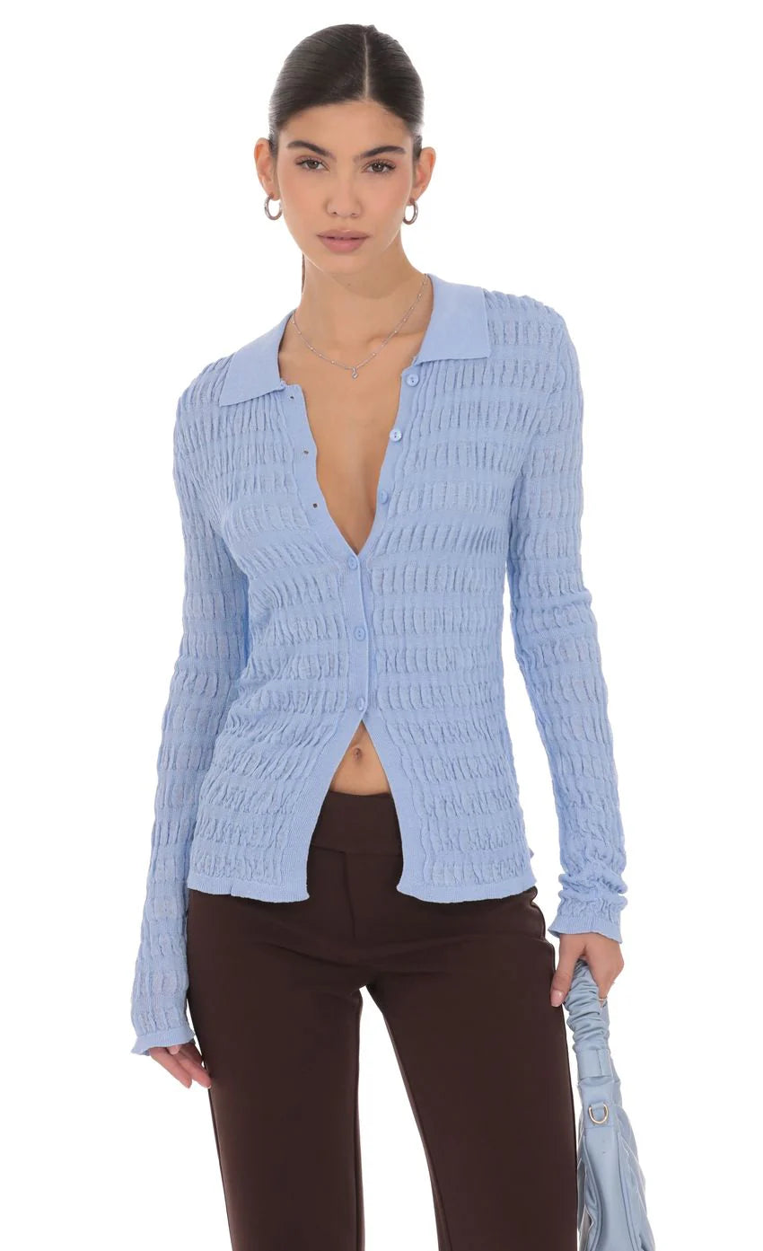Textured Ribbed Top in Blue