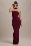 Nobu Burgundy Bandeau Maxi Dress With Halter Collar