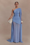 Asher Slinky One Shoulder Maxi Dress Cornflower Blue