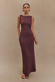 Catelyn Asymmetrical Scuba Jersey Midi Dress Cacao Brown