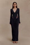 Louanne Slinky Long Sleeve Maxi Dress Black