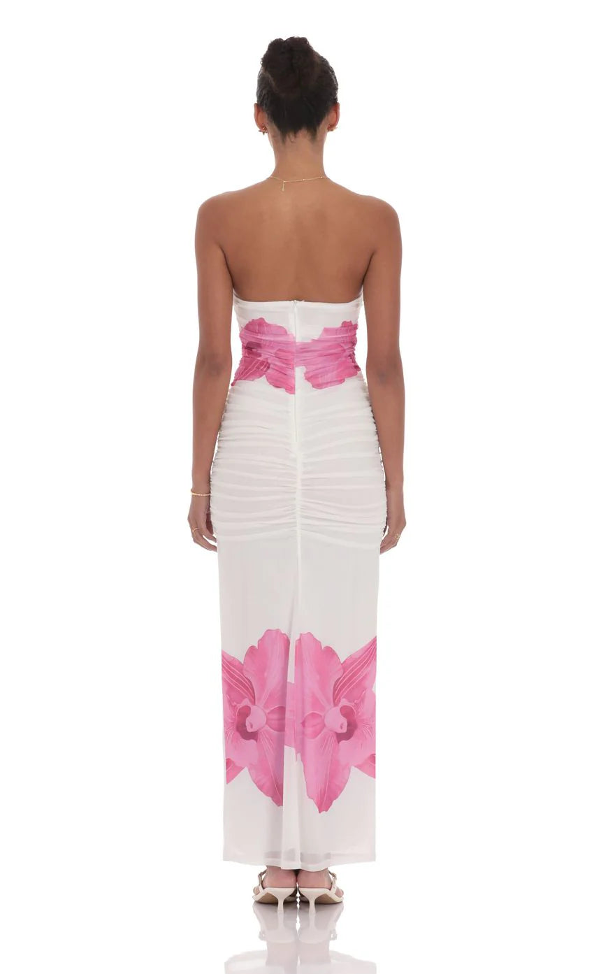 Embellished Floral Bodycon Maxi Dress in White