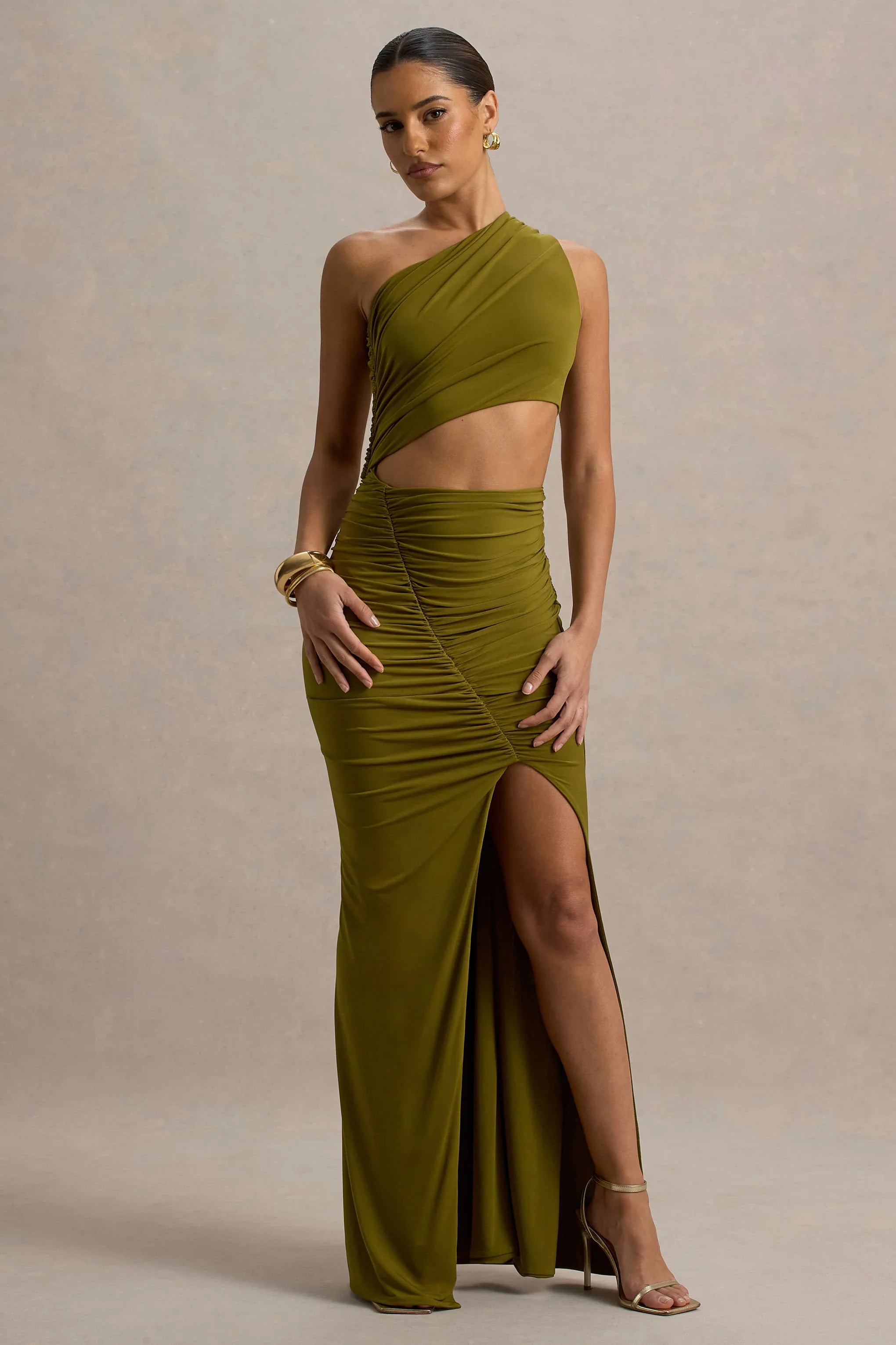 Sena Green Asymmetric Maxi Dress With Cut Out Details