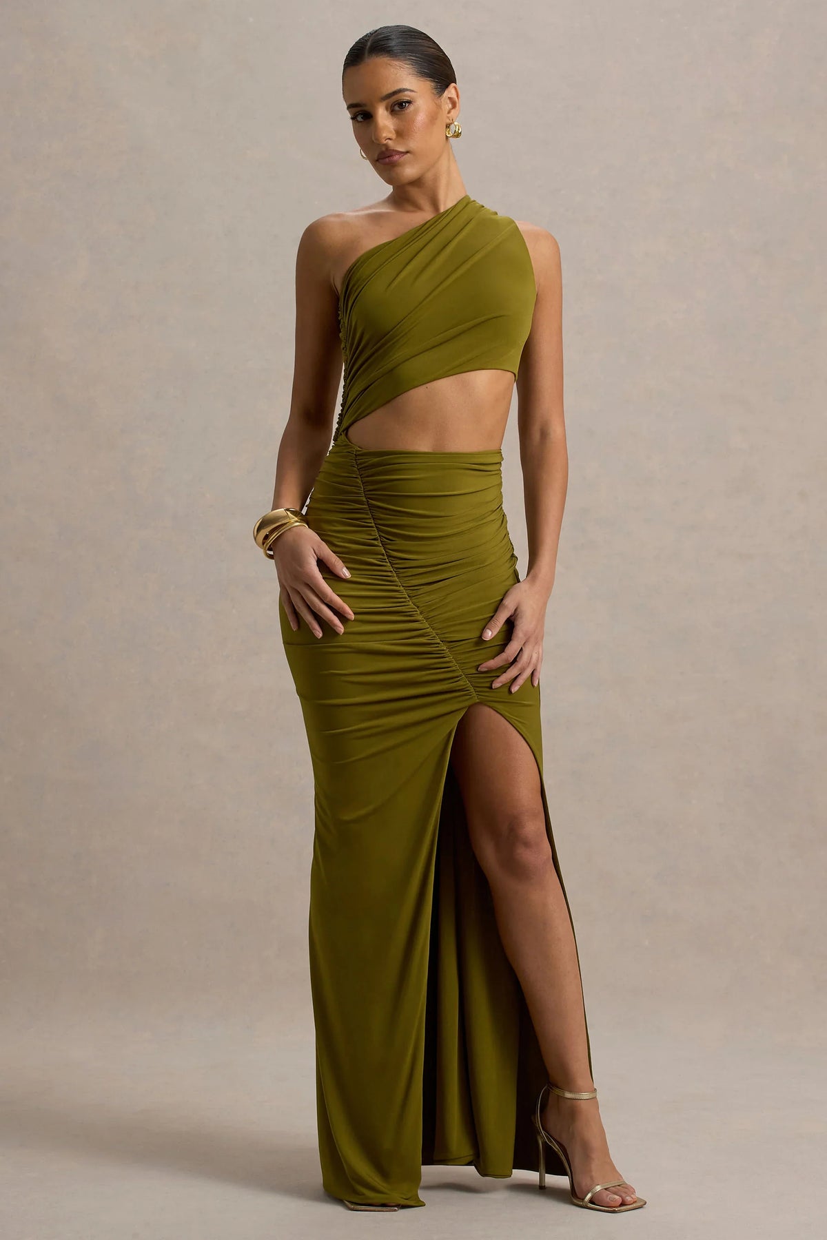 Sena Green Asymmetric Maxi Dress With Cut Out Details