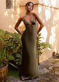 Flora Satin Maxi Dress Khaki