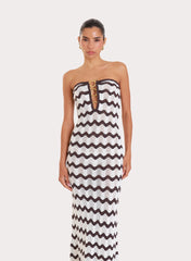 Chocolate And Cream Chevron Print Knitted Bandeau Maxi Dress