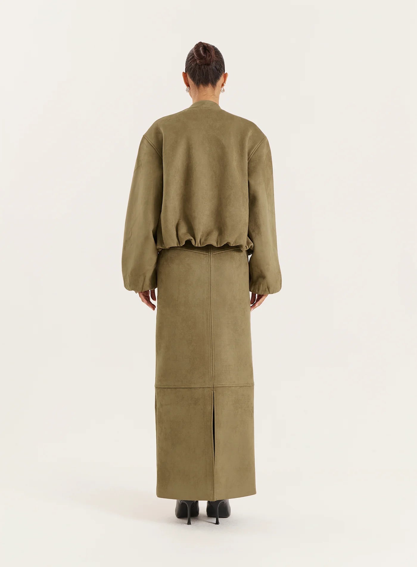 Olive Faux Suede Bomber Jacket