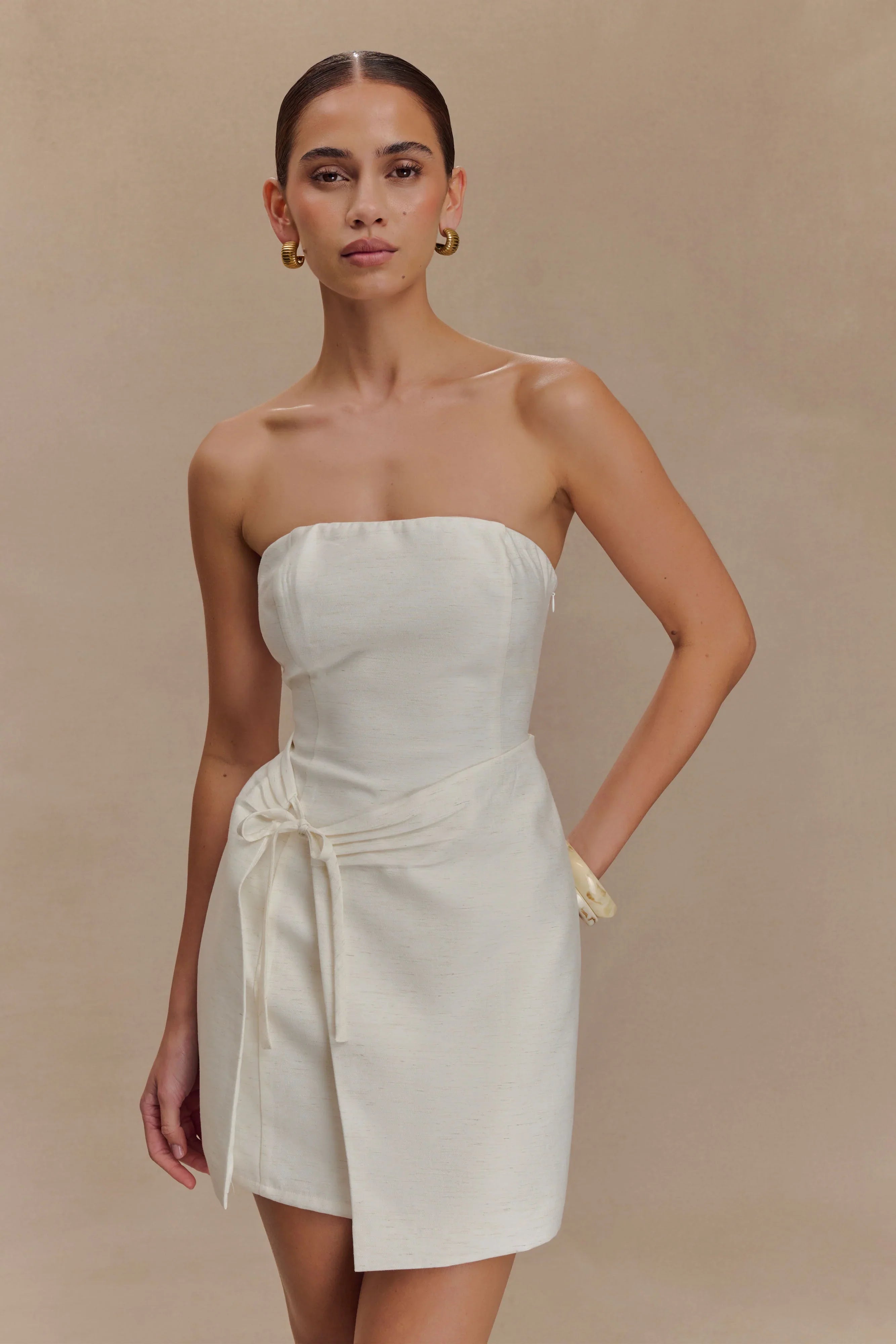 Steph Strapless Linen Mini Dress White