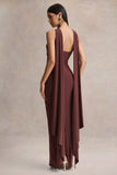 Sheila Dark Brown Bandeau Maxi Dress With Scarf Detail