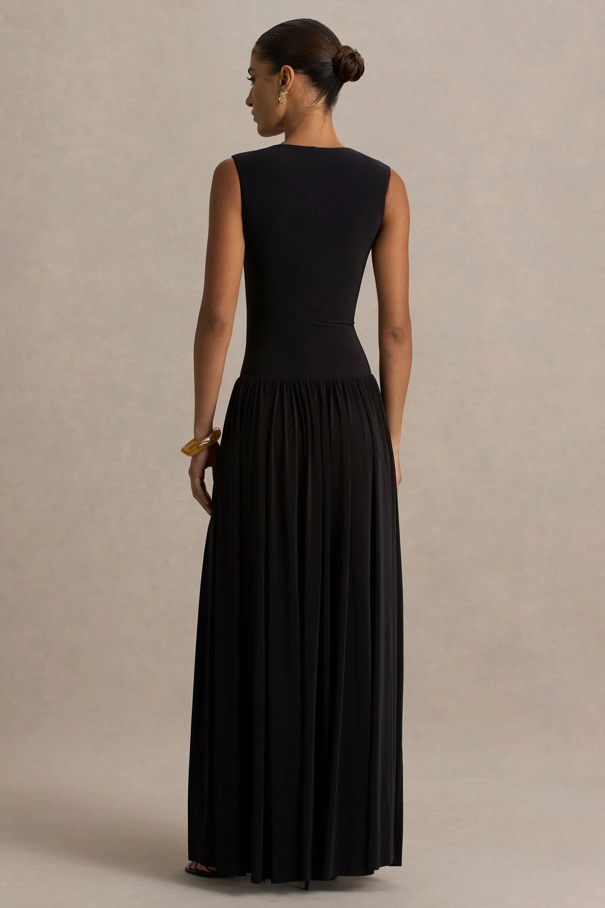 Rosalita Black Crew Neck Maxi Dress With Drop Waist
