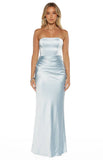 Wren Blue Satin Strapless Maxi Dress
