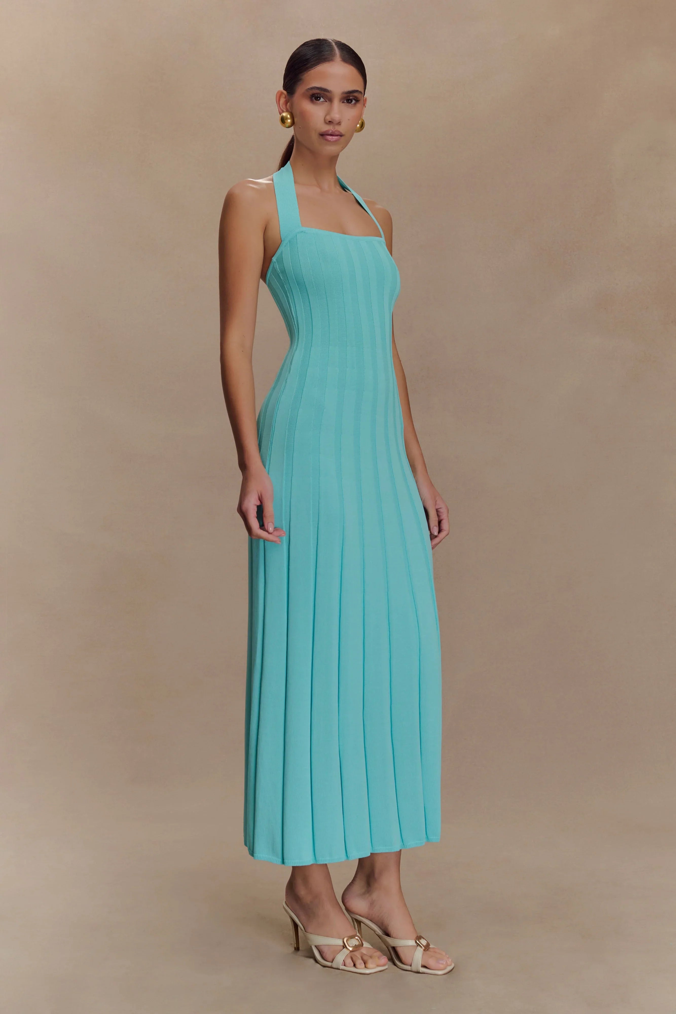 Jacqui Halter Knit Midi Dress Cyan Blue
