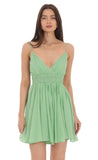 Lace Trim V Neck Dress in Green
