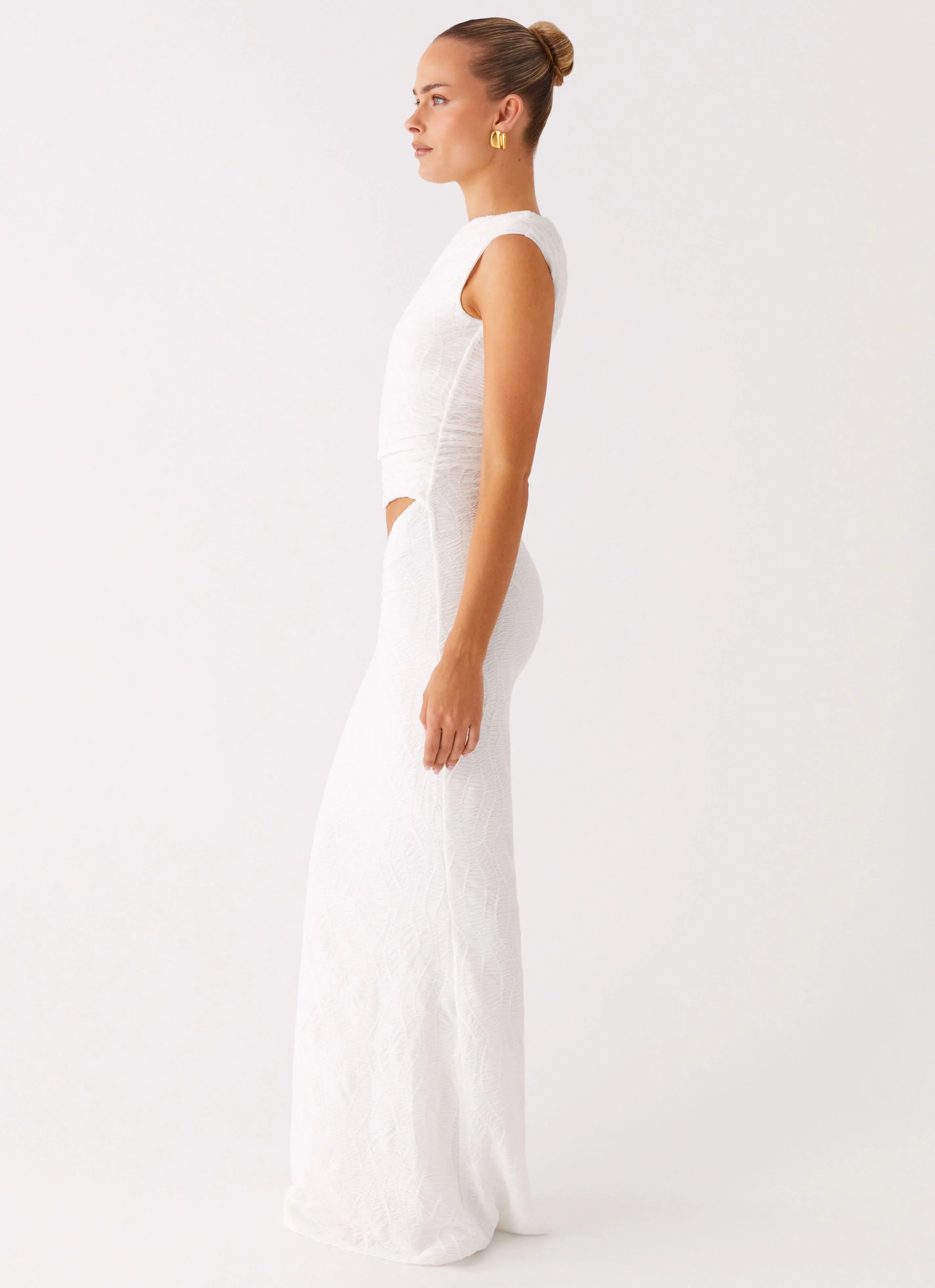 Galantis One Shoulder Maxi Dress White