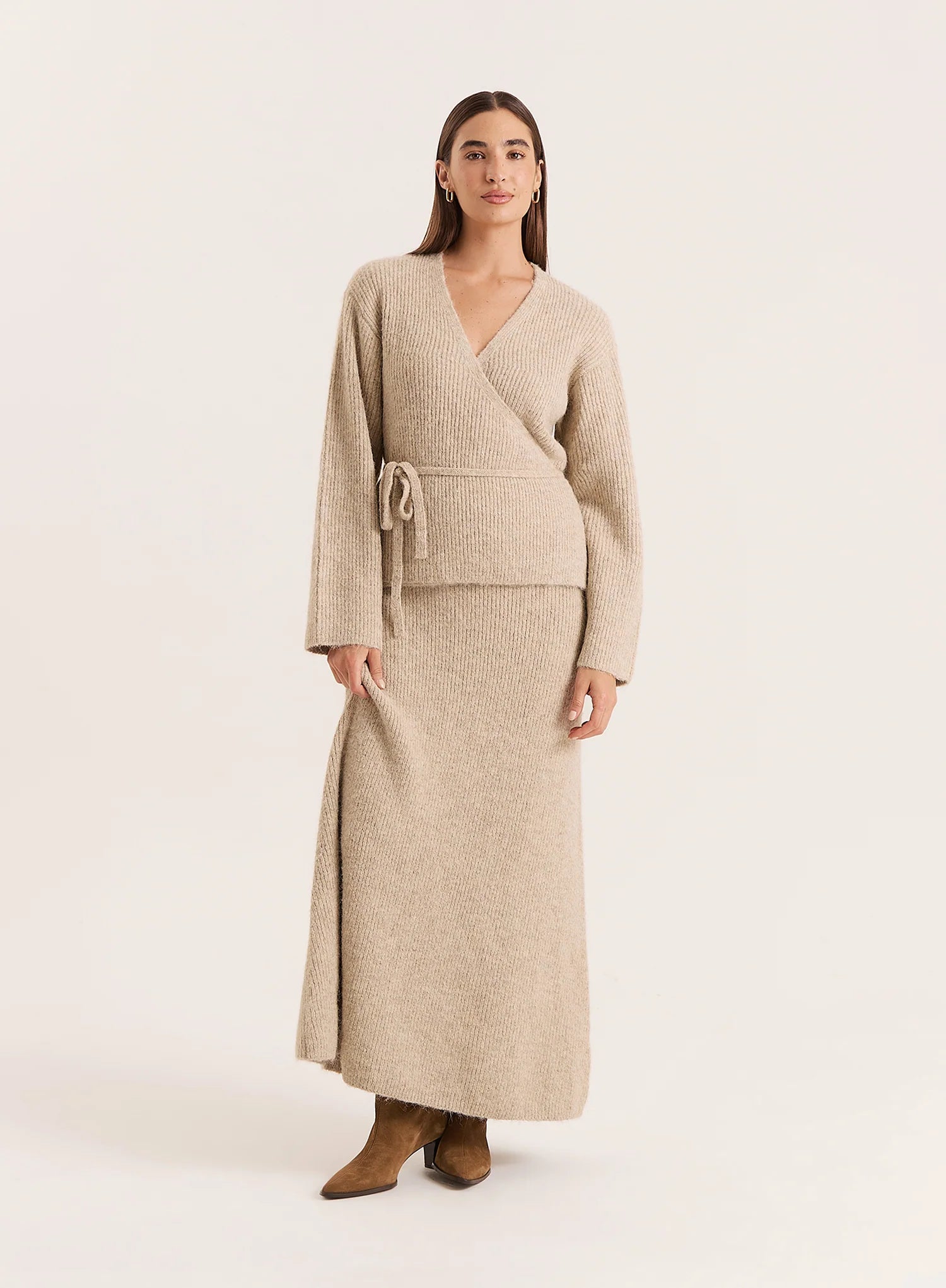Oatmeal Knitted Maxi Skirt