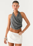 Vassy Halter Top Grey Marle Stripe