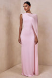 Mirelle Light Pink Boat Neck Maxi Dress With Cape Sleeve