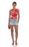Mesh Rose High Neck Top in Red