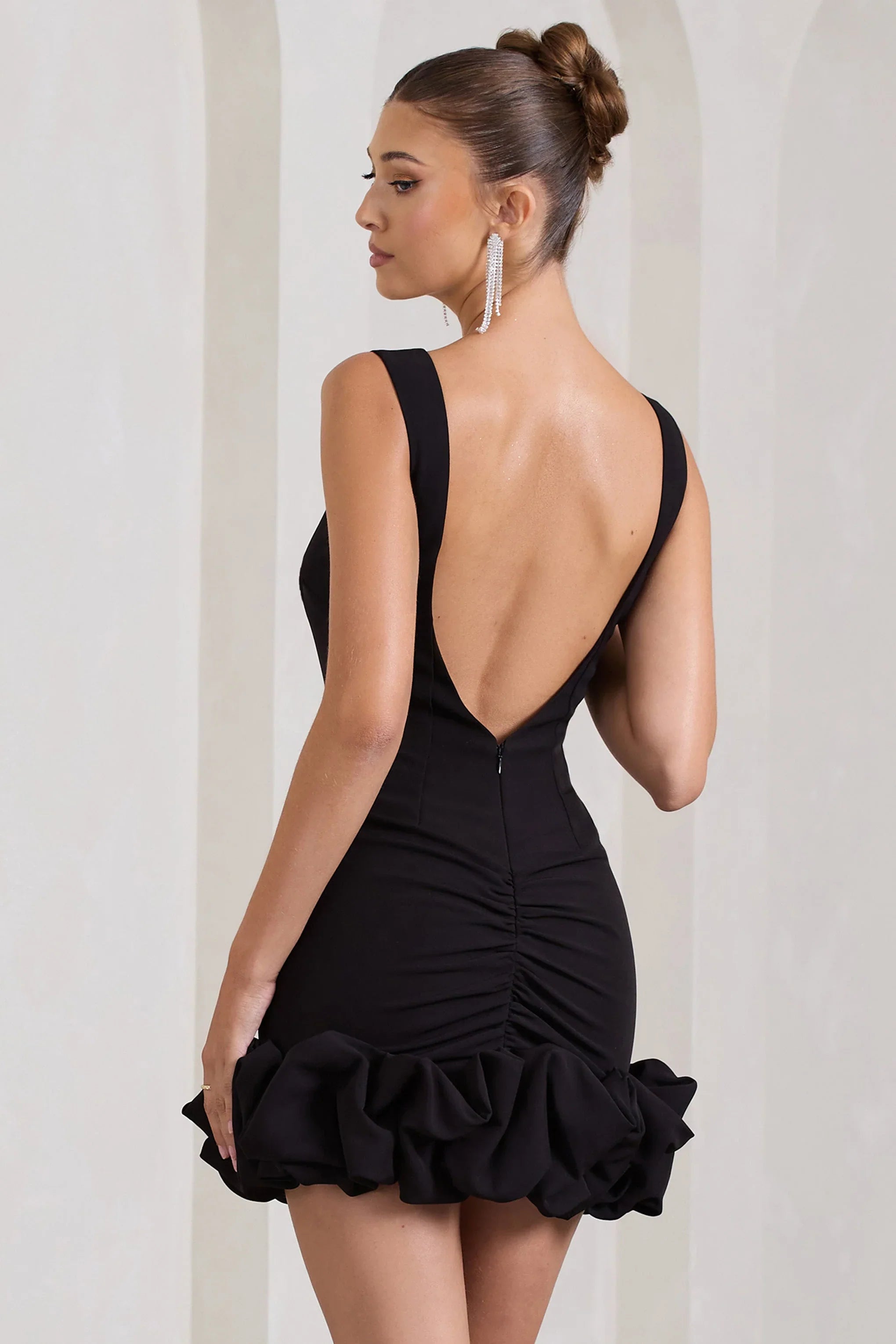 Lucy Black Strappy Mini Dress With Ruffle Trim