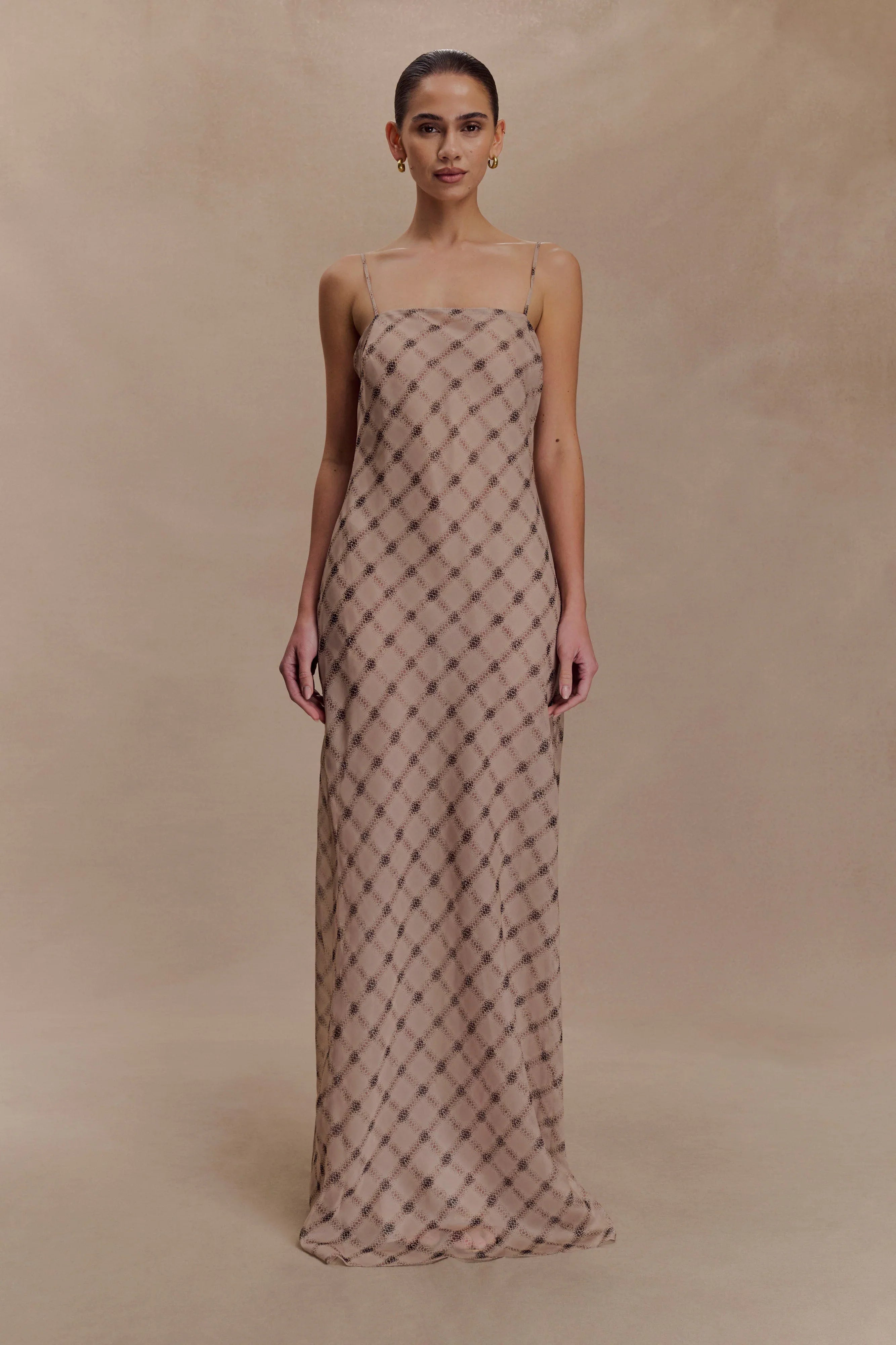 Silvana Chiffon Maxi Dress Snake Check Print Mocha