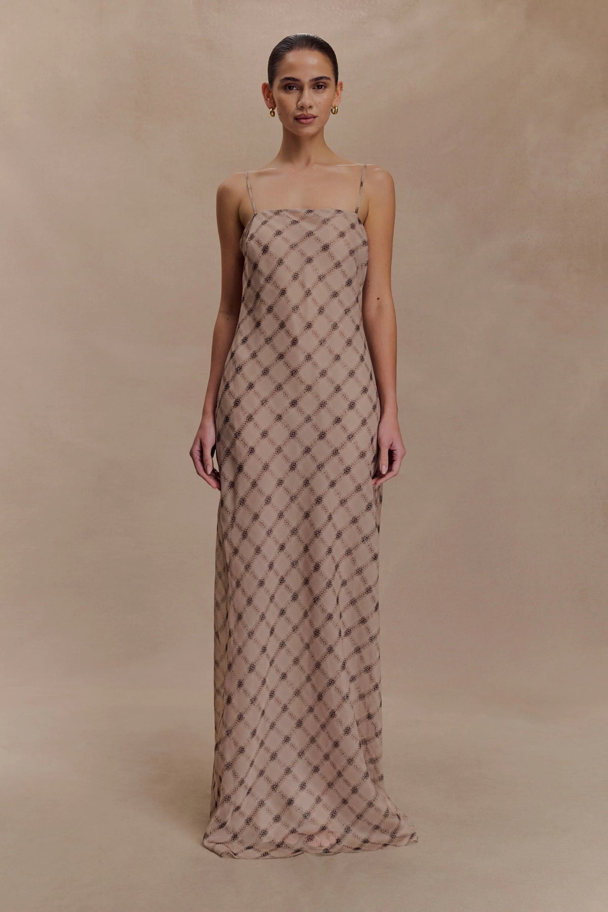 Silvana Chiffon Maxi Dress Snake Check Print Mocha