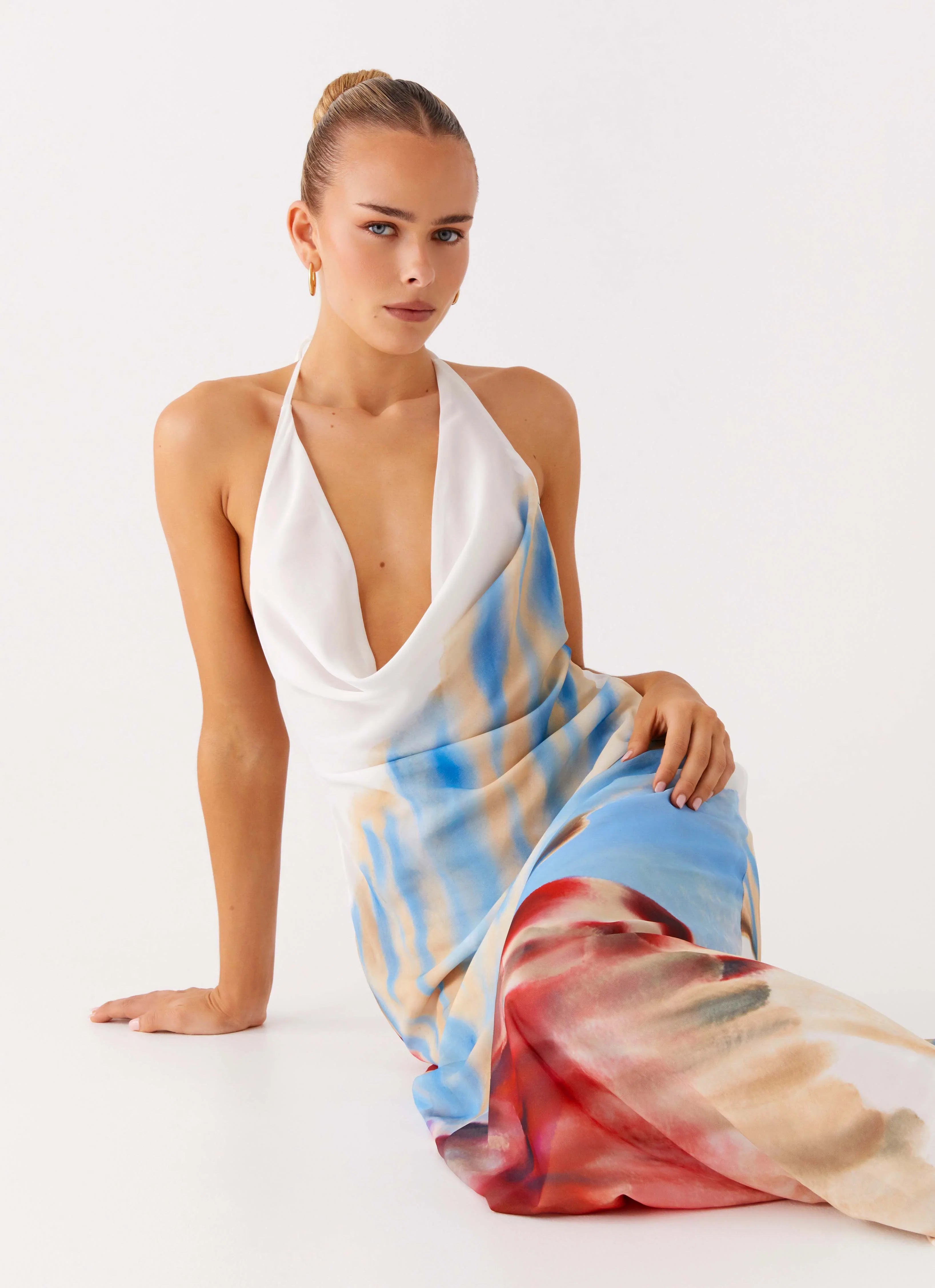 Stars Align Cowl Maxi Dress White Sea Bloom