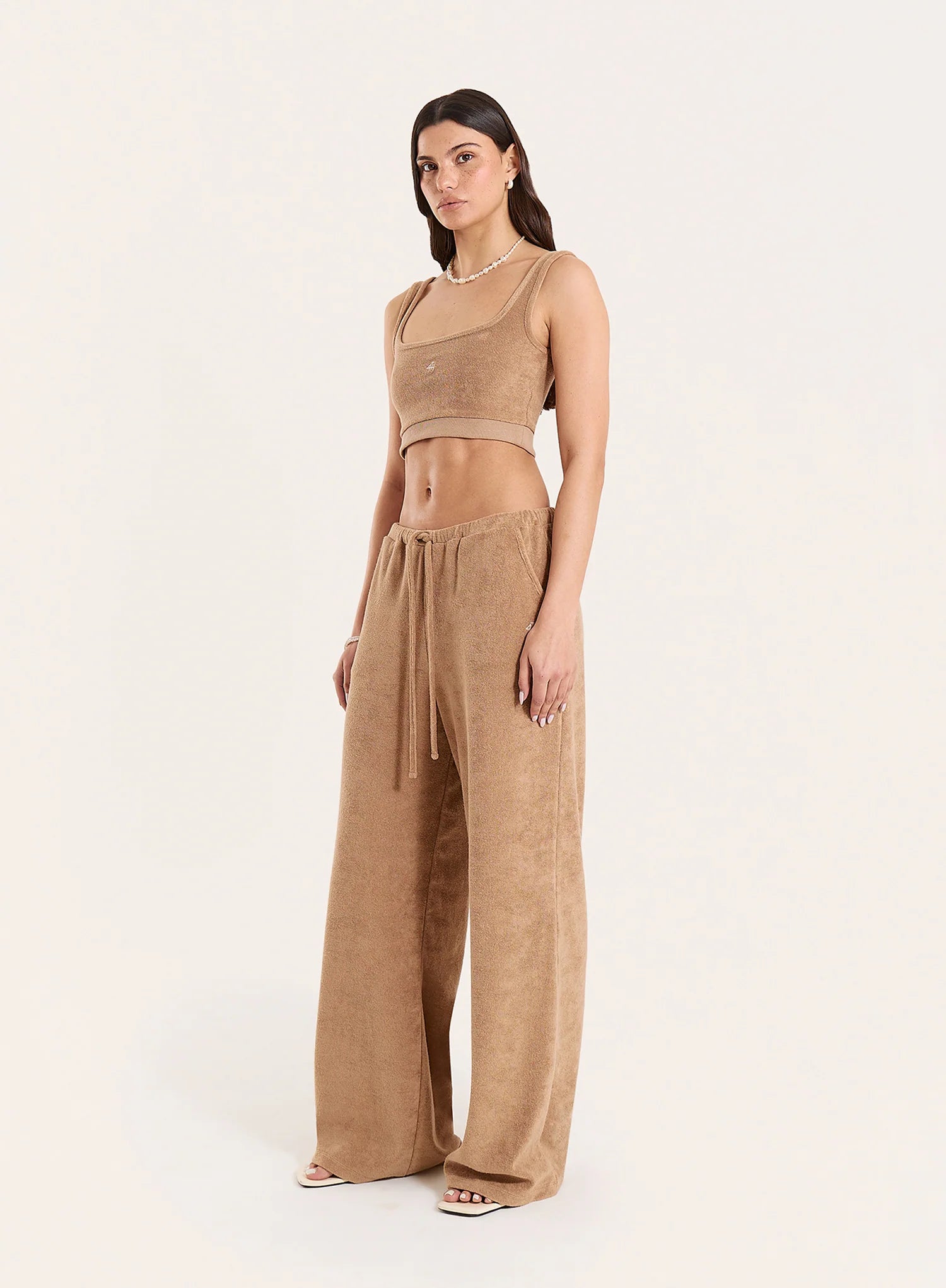 Beige Towelling Branded Bralet Top