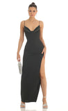 Crepe Rhinestone Corset Maxi Dress in Black