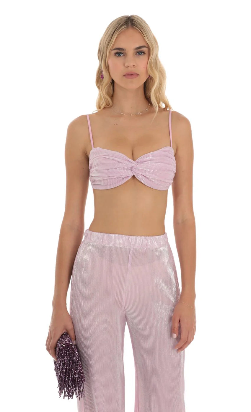 Pleated Shimmer Two Piece Set in Pink
