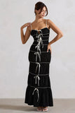Summer Breeze Black Strappy Gathered Tiered Maxi Dress