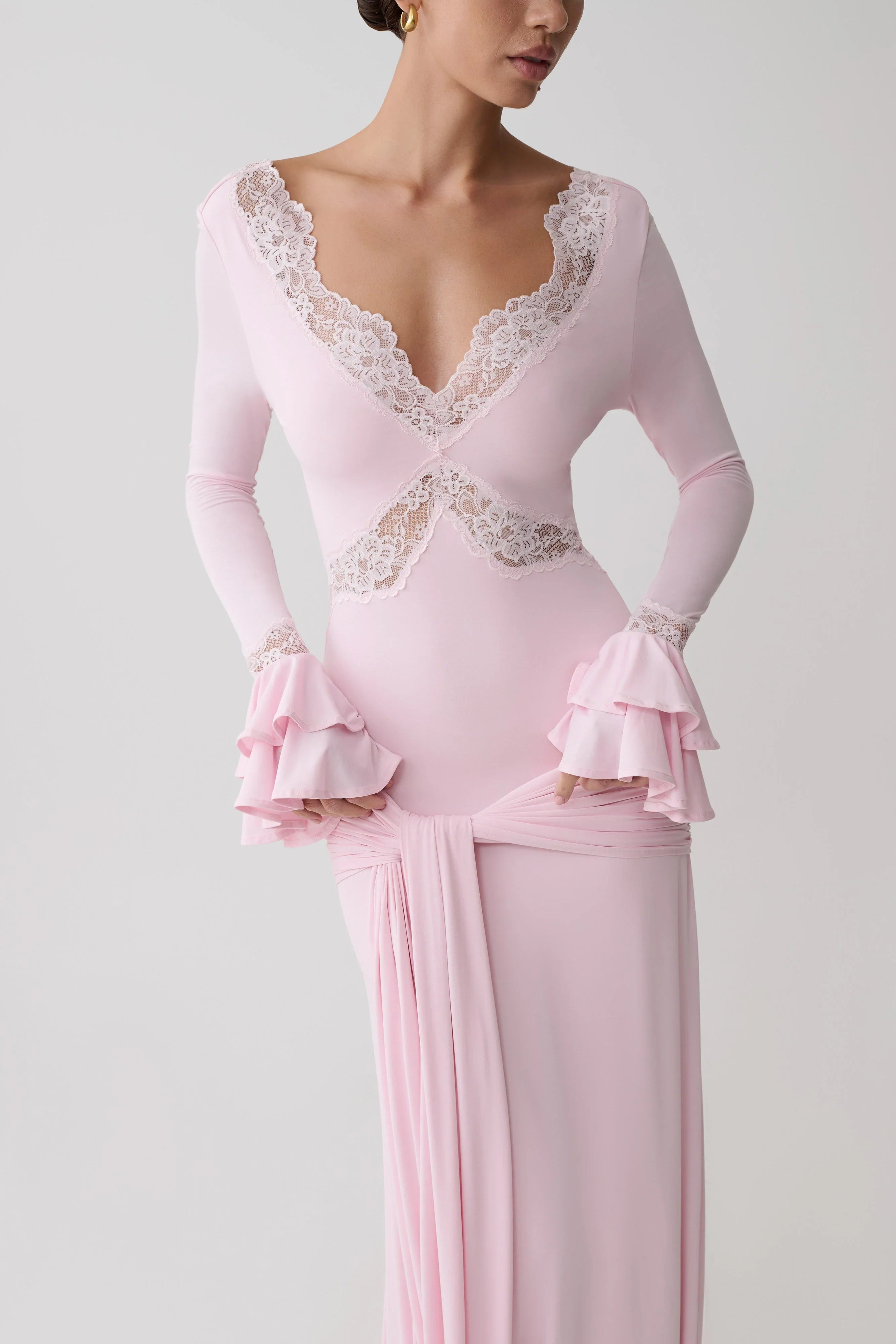 Electra Slinky Lace Maxi Dress Ballet Pink