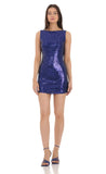 Sequin Draped Open Back Dress in Blue