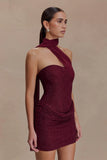 Mattea Diamante Mini Dress With Scarf Plum