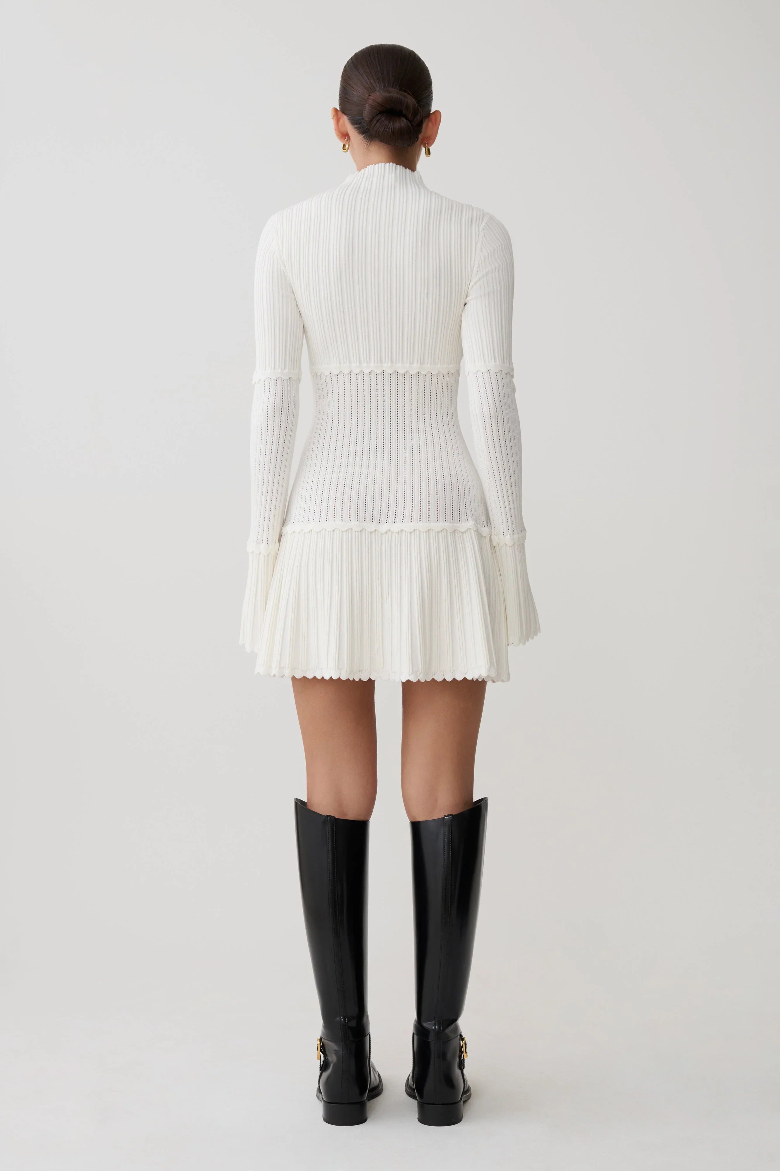 Adena Pointelle Knit Mini Dress Ivory